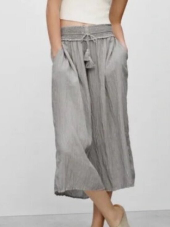 Wilfred Pants - Aritzia Wilfred Nanterre Wide Leg Cropped Pants Large Gray Ashen Modal Smocked